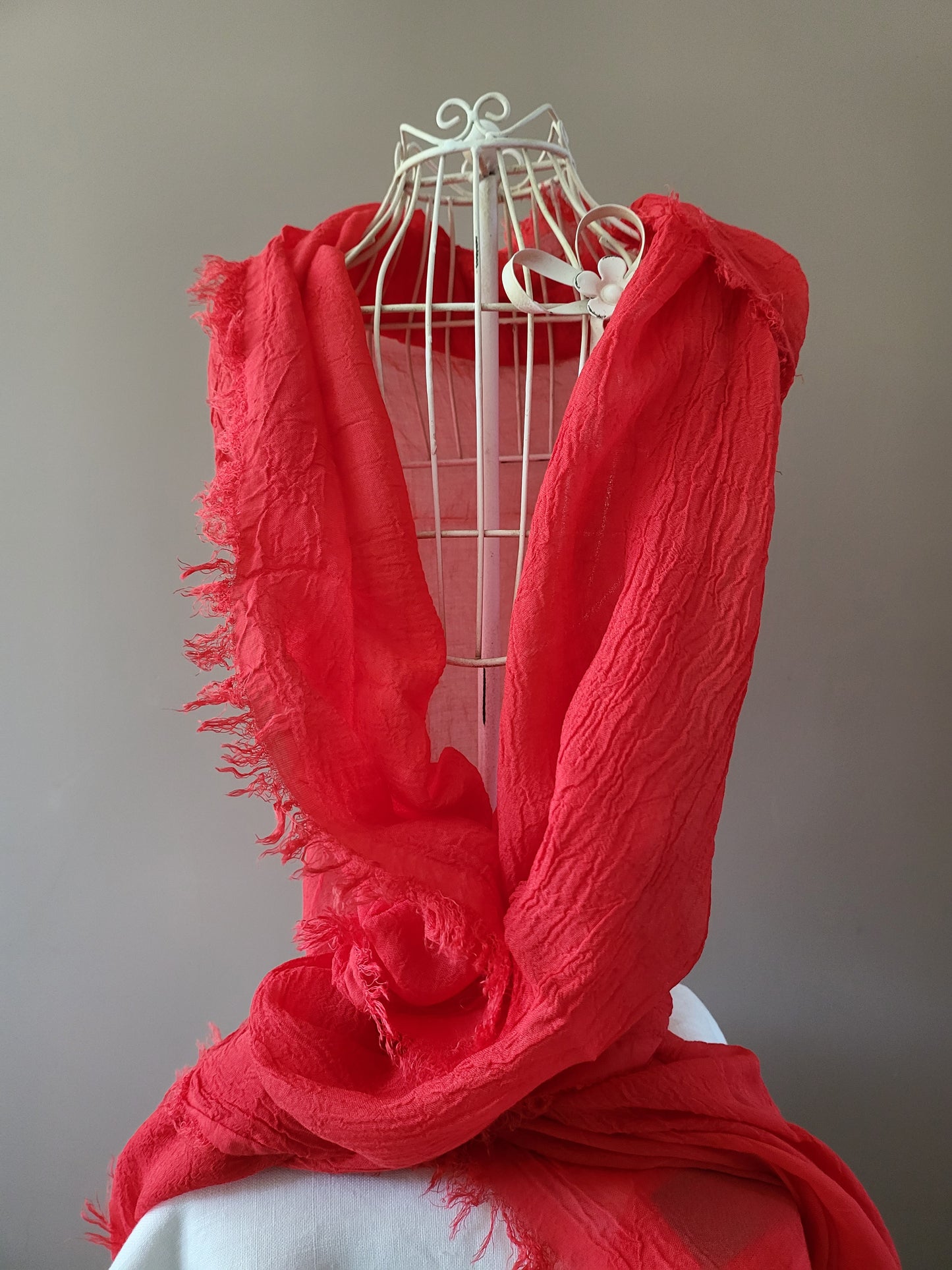 Red bamboo stole with a rich poppy-like hue