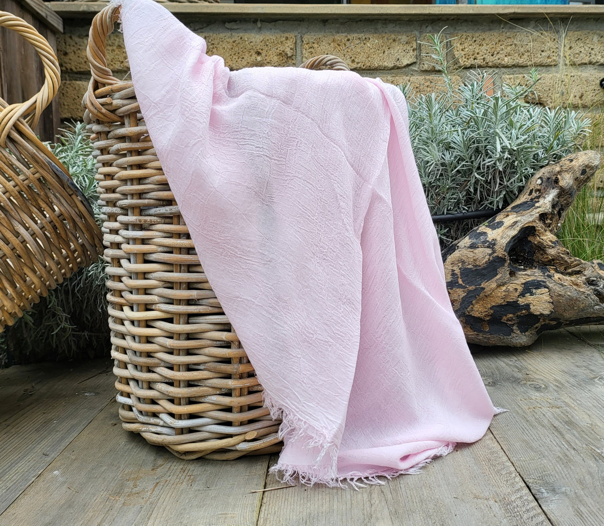 Pink bamboo stole with a soft British rose-inspired hue, showcasing a delicate and elegant design